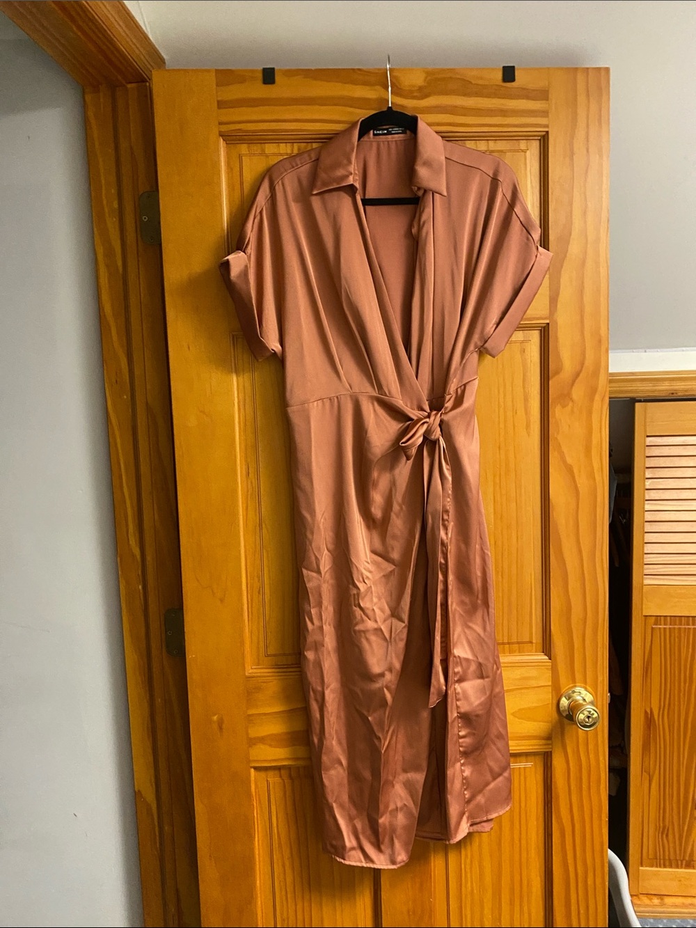 SHEIN Rust Brown Wrap Midi Dress